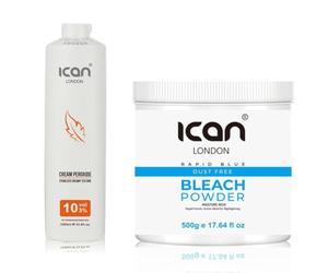 Ican London Cream Peroxide 10 Volume 3%, 1000ml + Rapid Blue Powder Bleach Jar, 500g, Combo Set
