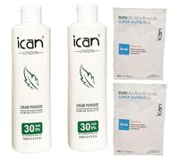 ICAN LONDON CREAM PEROXIDE 30 VOL 9% 250ML x 2 + RAPID BLUE POWDER BLEACH 80G x 2 SET