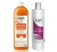 ICan London Kojic Skin Lightening Set, 500ml Kojic Body Lotion with 1000ml Kojic & Shea Butter Body Wash