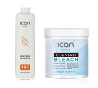 ICAN LONDON Professional Cream Peroxide 10 Vol 3%, 1000 ml + Dust Free Velvet Blue Powder Bleach, 500 g Set