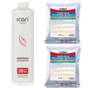 ICAN LONDON Professional Cream Peroxide, 20 Vol 6%, 1000 ml + Rapid Blue Powder Bleach, 2 x 500 g (1 kg) Combo Set