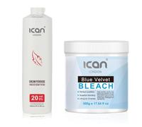 ICAN LONDON Professional Cream Peroxide 20 Vol 6%, 1000 ml + Velvet Blue Powder Bleach, 500 g Set