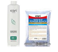 ICAN LONDON PROFESSIONAL CREAM PEROXIDE 30 VOL 9% 1000 ML + DUST FREE BLUE POWDER BLEACH 500 G SET