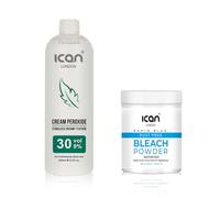 ICAN LONDON PROFESSIONAL CREAM PEROXIDE 30 VOL 9% 250 ML + RAPID BLUE POWDER BLEACH (JAR)80 G SET