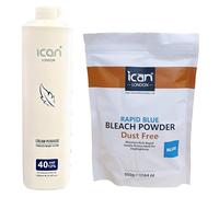 ICAN LONDON PROFESSIONAL CREAM PEROXIDE 40 VOL 12% 1L + RAPID BLUE POWDER BLEACH RESEALBLE BAG 500 G COMBO SET