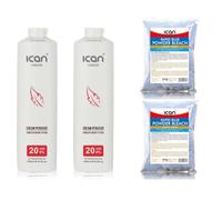 ICAN LONDON Professional Hair Bleaching Kit, 20 Vol 6% Cream Peroxide 1000 ml, 2 Pack + Rapid Blue Powder 500 g, 2 Pack