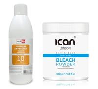 ican London Professional Hair Bleaching Kit, Hair Pro Cream Peroxide 10 Volume 1L, Blue Powder Bleach 500g