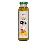 iCan Products Rita Chia Seed Drink 315ml Glass Bottles x24 - Single Flavour Box Mango, Passionfruit, Peach, Strawberry or Cherry with Chia Seed Jelly Pieces (Mango)
