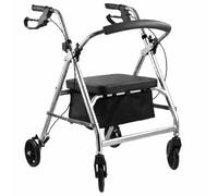 iCAN R-24 Ultra Lightweight Folding Rollator - Aluminium 4-Wheel Walking Aid with Padded Seat, Backrest & Adjustable Handles - Indoor & Outdoor Mobility Walker (Silver)