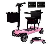 iCAN X-03 Collapsible Folding Mobility Scooter, Dual 6.6ah Removable Lithium Battery, 15 Miles Range, 18.5kg Lightweight, Triple Storage Design, Compact Travel Scooter, 125kg Max Load (Pink)