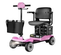 iCAN X-05 2026 Model Portable Mobility Scooter, 135 Kg Capacity, 13.75 Mile Long Range, Front & Rear Removable Battery, LED Headlight, Removable Basket, Extra Storage, Light Weight, Class 2 UK. (Pink)