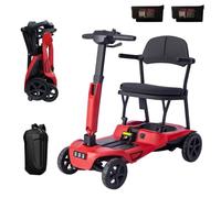 iCAN X-15 Folding Mobility Scooter 2026 Model, Dual Removable Lithium Battery, 15 Miles Range, 18kg Lightweight, Canvas Bag, LCD Display, Compact Travel Scooter for Senior, UK Class 2 (Red)