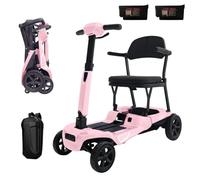 iCAN X-15 Folding Mobility Scooter 2026 Model, Dual Removable Lithium Battery, 15 Miles Range, 18kg Lightweight, Canvas Bag, LCD Display, Compact Travel Scooter for Senior, UK Class 2(Pink)