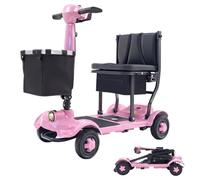 iCAN X-17 Collapsible Folding Mobility Scooter 2026 Model, 10ah Removable Lithium Battery, 10 Miles Range, 17kg Lightweight, Dual Storage Bag, Compact Travel Scooter for Senior, UK Class 2 (Pink).