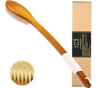 ICANdOIT-17.71Inch Natural Boar Bristles Anti-Slip Long Handle Bath Brush,Bent Handle Shower Scrubber for Exfoliating,Shower Back Brush (No Pumice)
