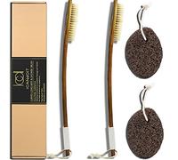 ICANdOIT Anti-Slip Long Handle Bath Brush,Bent Handle Shower Brush for Exfoliating,Natural Boar Bristle Scrubber with Normal Strength for Back Use Wet or Dry(2 Pack)