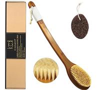 ICANdOIT Anti-Slip Long Handle Bath Brush,Bent Handle Shower Brush for Exfoliating,Natural Boar Bristle Scrubber with Normal Strength for Back Use Wet or Dry (1 Pack)