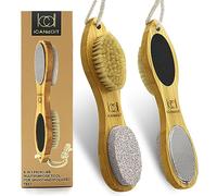 ICANdOIT Natural Bamboo Foot File Callus Remover-Multi Purpose 4 in 1 Feet Pedicure kit with foot care bristle brush,pumice stone,SPA quality foot rasp,sand paper,foot scrubber,home dry wet feet care