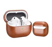 ICARER Earphone Case Compatible for Galaxy Buds 3/ Buds 3 Pro, Genuine Leather Case and Led Light Visible for Samsung Buds 3/3 Pro 2025(Brown)