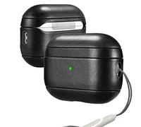 Icarer Genuine Leather Case for Apple AirPods Pro 2 2022 - Shockproof, Protective, Slim, Lightweight (Black)