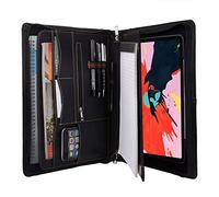 iCarryAlls Zipper Leather Portfolio with Removable Tablet Holder, Padfolio Tablet Case with Stand Compatible for iPad Pro 12.9 2020 & 2018, 13.8x13.8x11.0 in. (1901Q-IP129-2018-BK)