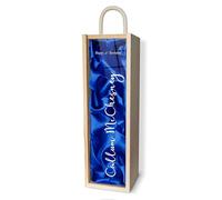 iCaseDesigner Engraved Personalised Wooden Wine Box with Acrylic Slide Lid & Blue Silk Lining - Vertical Name