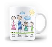 iCaseDesigner Family Mug - Mummy & Daddy with Children - 2 Boys - Personalise with Names