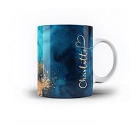 iCaseDesigner Personalised Agate Watercolour Marble Name with Heart 11oz Ceramic Mug - 10. Cyan Blue Vertical Name
