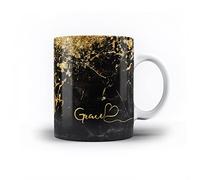iCaseDesigner Personalised Agate Watercolour Marble Name with Heart 11oz Ceramic Mug - 20. Black Marble