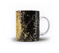 iCaseDesigner Personalised Agate Watercolour Marble Name with Heart 11oz Ceramic Mug - 21. Black Marble Vertical Name