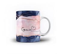 iCaseDesigner Personalised Agate Watercolour Marble Name with Heart 11oz Ceramic Mug - 28. Deep Blue & Rose