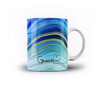 iCaseDesigner Personalised Agate Watercolour Marble Name with Heart 11oz Ceramic Mug - 3. Agate Blue & Turquiose