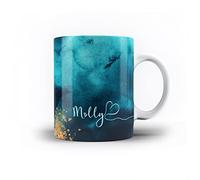 iCaseDesigner Personalised Agate Watercolour Marble Name with Heart 11oz Ceramic Mug - 9. Cyan Blue