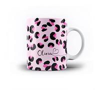 iCaseDesigner Personalised Animal Print Mug with Name and Heart. 11oz Ceramic Mug. 10. Pink Leopard