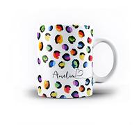 iCaseDesigner Personalised Animal Print Mug with Name and Heart. 11oz Ceramic Mug. 2. Watercolour Leopard Print
