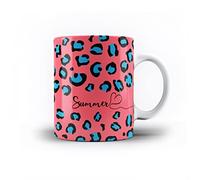 iCaseDesigner Personalised Animal Print Mug with Name and Heart. 11oz Ceramic Mug. 4. Pink & Blue Leopard