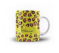 iCaseDesigner Personalised Animal Print Mug with Name and Heart. 11oz Ceramic Mug. 5. Mustard & Pink Leopard