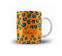 iCaseDesigner Personalised Animal Print Mug with Name and Heart. 11oz Ceramic Mug. 6. Orange & Teal Leopard