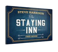 iCaseDesigner Personalised Bar Sign - The Staying Inn. Your Name & Message on a Vintage Blue Background. Gloss Metal Wall Art. Pub Man-Cave Gift