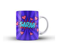 iCaseDesigner Personalised Comic Caption Ceramic Mug with Name or Message - 4. Purple with Blue Text