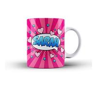iCaseDesigner Personalised Comic Caption Ceramic Mug with Name or Message - 9. Hot Pink with Blue Text