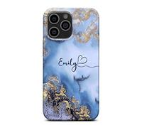iCaseDesigner Personalised Marble Glitter Flowing Name with Heart Phone Case for Apple iPhone 11 Pro - 10. Blue and Gold Marble Swirl Name