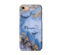 iCaseDesigner Personalised Marble Glitter Flowing Name with Heart Phone Case for Apple iPhone X/XS - 10. Blue and Gold Marble Swirl Name