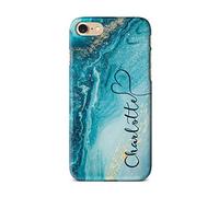 iCaseDesigner Personalised Marble Glitter Flowing Name with Heart Phone Case for Apple iPhone X/XS - 5. Turquoise Sparkle Swirl Vertical Name