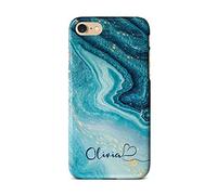 iCaseDesigner Personalised Marble Glitter Flowing Name with Heart Phone Case for Apple iPhone XS Max - 6. Turquoise Sparkle Swirl Name