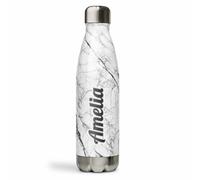 iCaseDesigner Personalised Marble Stainless Steel 500ml Water Bottle, Vacuum Insulated for Hot and Cold Drinks. Leakproof Double Wall. Drinking for Gym, Kids, Sports, Travel - Grey Black Name