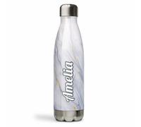iCaseDesigner Personalised Marble Stainless Steel 500ml Water Bottle, Vacuum Insulated for Hot and Cold Drinks. Leakproof Double Wall. Drinking for Gym, Kids, Sports, Travel - Blue White Name