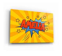 iCaseDesigner Personalised Metal Comic Book Style Room Door Sign - Yellow with Red Text. Add Childs Name to Personalise Bedroom, Nursary, Treehouse, Playroom.