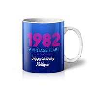 iCaseDesigner Personalised Retro Year Birthday Mug - Bright Colour Collection | Fun Colourful Designs, Add Any Year and A Message - 6. Blueberry Burst