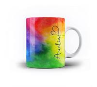 iCaseDesigner Personalised Watercolour Painting Name with Heart 11oz Ceramic Mug - 13. Rainbow Swirl Vertical Name